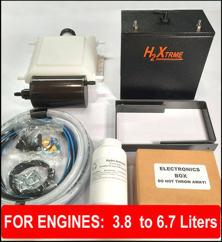 Our MEDIUM sized H2XTRME HHO KIT includes the HHO Generator, reservoir, dry filter, hoses and wires, all connectors needed, mounting brackets, electrolyte, and controller electronics including a 40 AMP PWM, digital amp gauge, 60 amp relay, and a 40 amp auto-resetting fuse