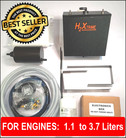 Our Best Seller! The SMALL H2XTRME HHO KIT includes the HHO Generator, reservoir, dry filter, hoses and wires, all connectors needed, mounting brackets, electrolyte, and controller electronics including a 40 AMP PWM, digital amp gauge, 60 amp relay, and a 40 amp auto-resetting fuse